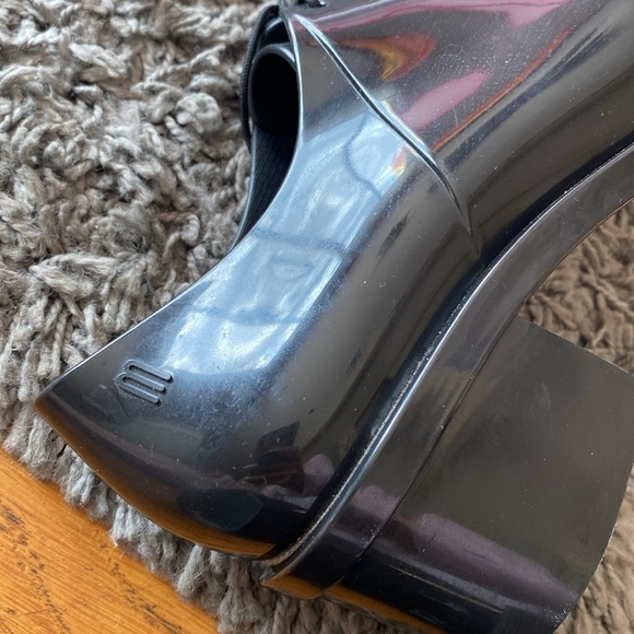 Melissa Black Rubber Stacked Block Heel Oxford Jelly Shoes Size 6 - Picture 9 of 14